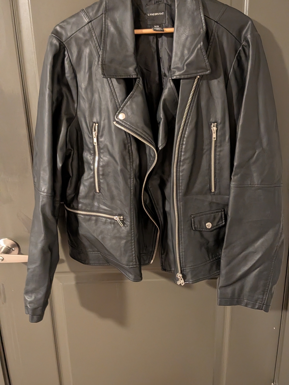 Lane Bryant Black Leather Moto Jacket with Silver Zippers